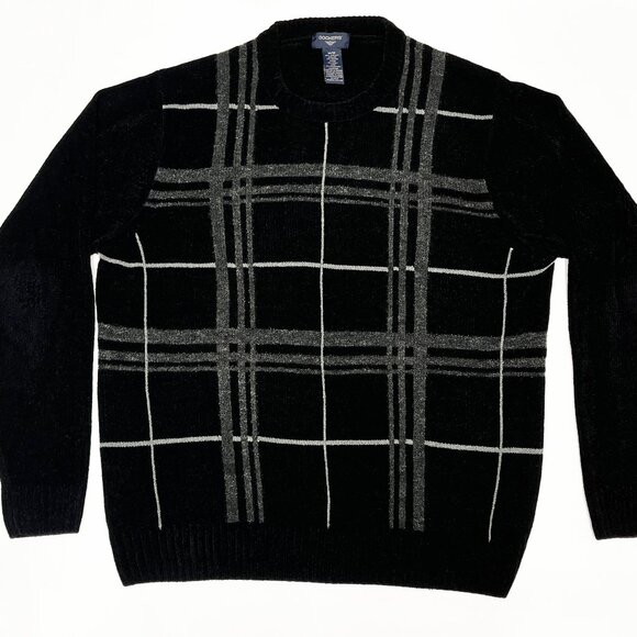 Dockers Men's Sweater Size M Black, Gray Windowpane, Crew Neck Pullover Classic - Picture 1 of 6